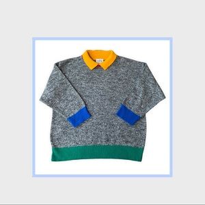 Vintage heather grey colour blocked wool collard Sweter